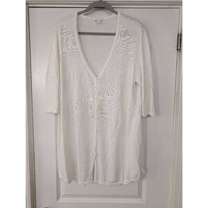 J. Jill Linen Blend‎ Cardigan Sweater women's large white lightweight tunic